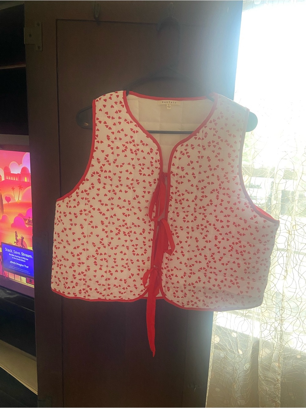 Women's Red & White Heart Tie-Front Vest